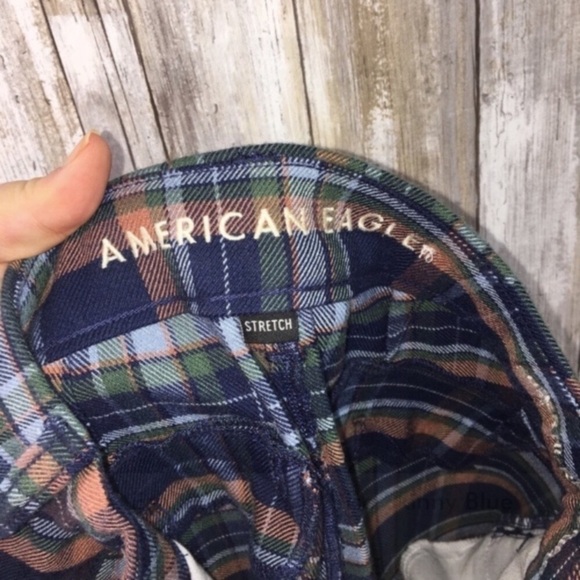 American Eagle Super High Rise Skinny Blue Plaid Trousers - Picture 9 of 9
